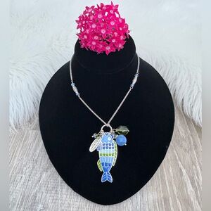 🐠Rare BRIGHTON Colorful Make Waves Fish Pendant Beaded Necklace